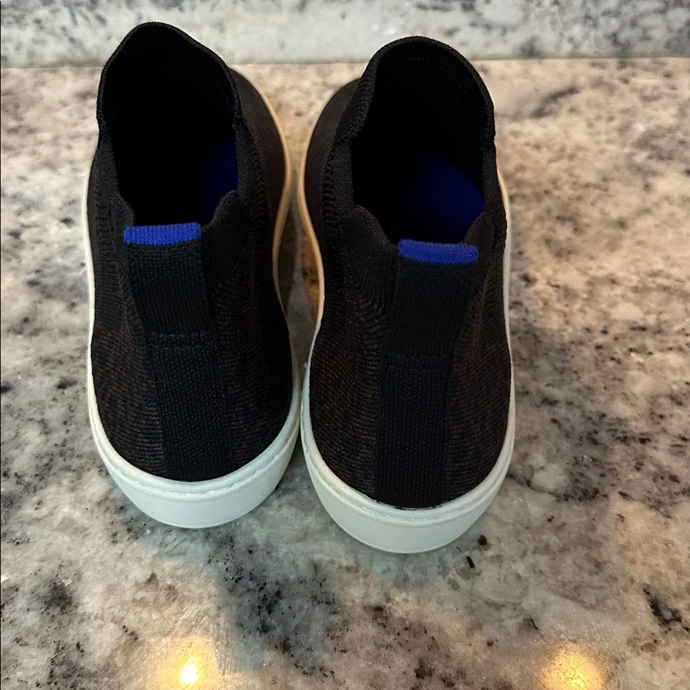 Rothy's Black and Brown leopard Knit Slip-Ons